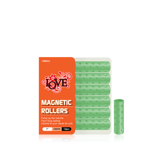 HAIR ROLLER - LRM003 - LOVE MAGNETIC ROLLERS - 1" - GREEN - 12 PCS - PACK OF 12