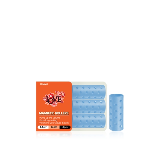 HAIR ROLLER - LRM005 - LOVE MAGNETIC ROLLERS - 1 1/4" - BLUE - 6 PCS - PACK OF 12