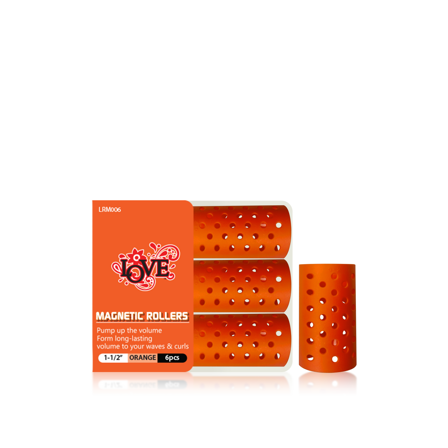 HAIR ROLLER - LRM006 - LOVE MAGNETIC ROLLERS - 1 1/2" - ORANGE - 6 PCS - PACK OF 12
