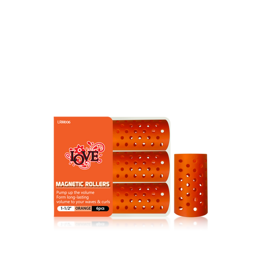 HAIR ROLLER - LRM006 - LOVE MAGNETIC ROLLERS - 1 1/2" - ORANGE - 6 PCS - PACK OF 12
