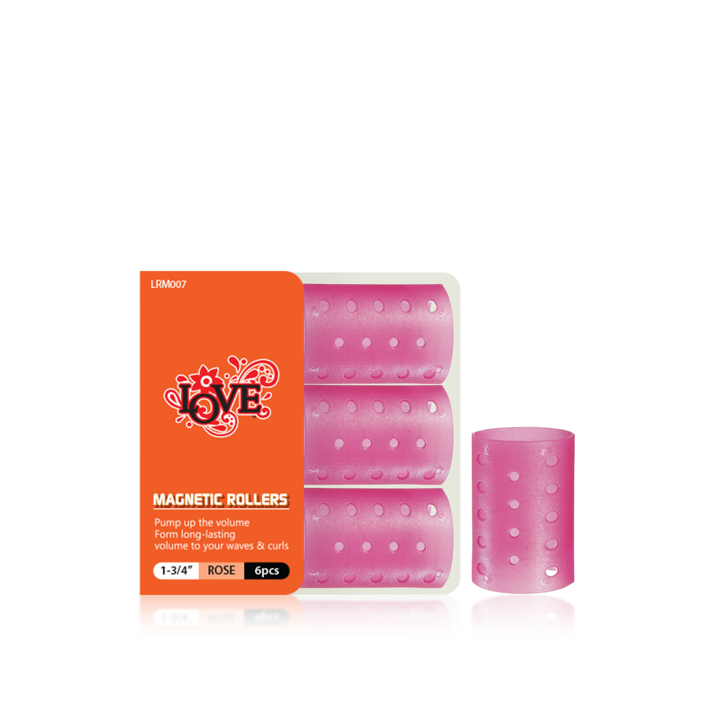 HAIR ROLLER - LRM007 - LOVE MAGNETIC ROLLERS - 1 3/4" - ROSE - 6 PCS - PACK OF 12