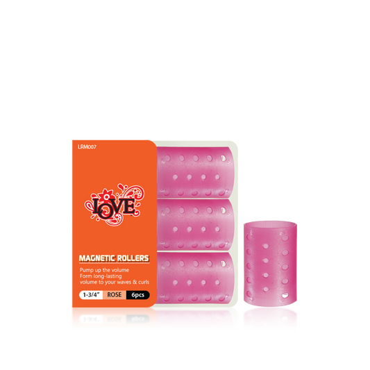 HAIR ROLLER - LRM007 - LOVE MAGNETIC ROLLERS - 1 3/4" - ROSE - 6 PCS - PACK OF 12