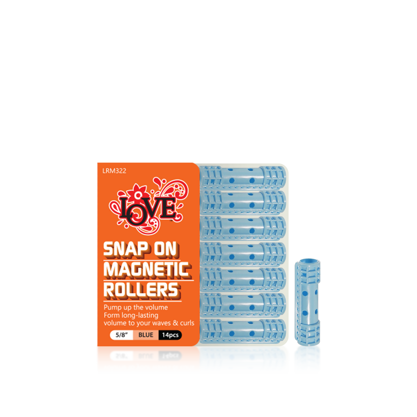 HAIR ROLLER - LRM322 - LOVE SNAP ON MAGNETIC ROLLERS - 5/8" - BLUE - 14 PCS - PACK OF 12