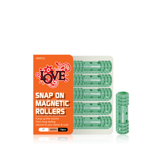 HAIR ROLLER - LRM522 - LOVE SNAP ON MAGNETIC ROLLERS - 1" - GREEN - 10 PCS - PACK OF 12