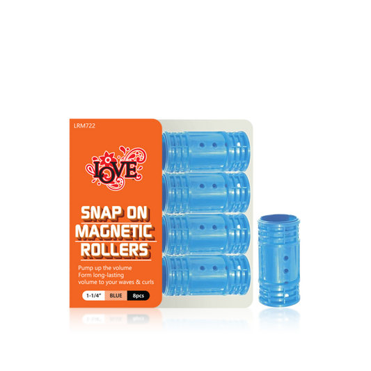 HAIR ROLLER - LRM722 - LOVE SNAP ON MAGNETIC ROLLERS - 1 1/4" - BLUE - 8 PCS - PACK OF 12