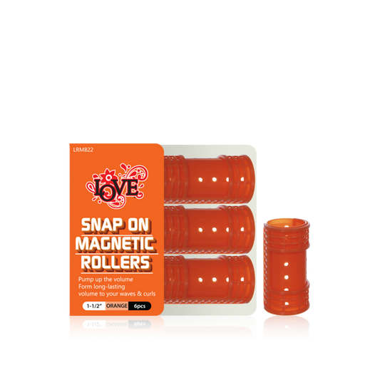 HAIR ROLLER - LRM822 - LOVE SNAP ON MAGNETIC ROLLERS - 1 1/2" - ORANGE - 6 PCS - PACK OF 12