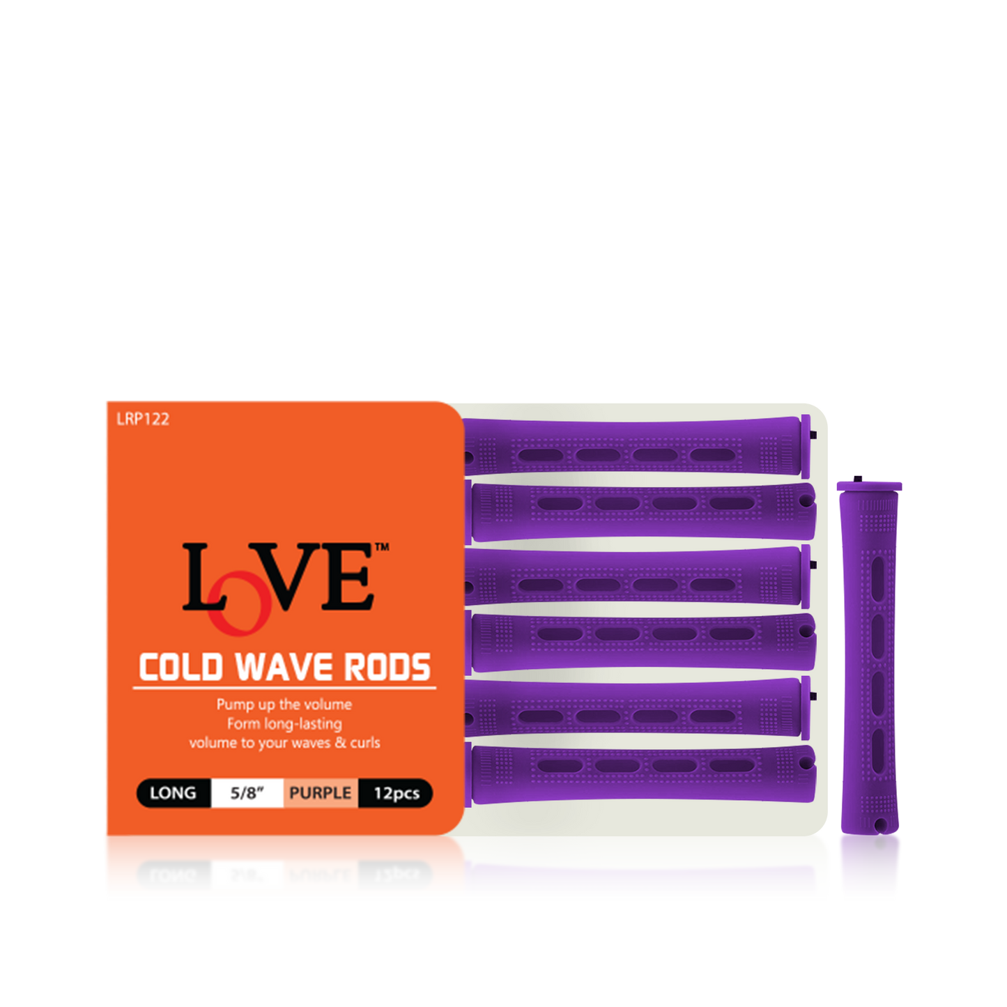 HAIR ROLLER - LRP122 - LOVE COLD WAVE RODS - LONG 5/8" - PURPLE - 12 PCS - PACK OF 12