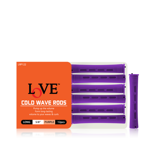 HAIR ROLLER - LRP122 - LOVE COLD WAVE RODS - LONG 5/8" - PURPLE - 12 PCS - PACK OF 12