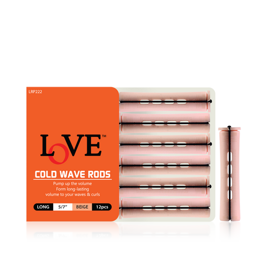 HAIR ROLLER - LRP222 - LOVE COLD WAVE RODS - LONG 5/7" - BEIGE - 12 PCS - PACK OF 12
