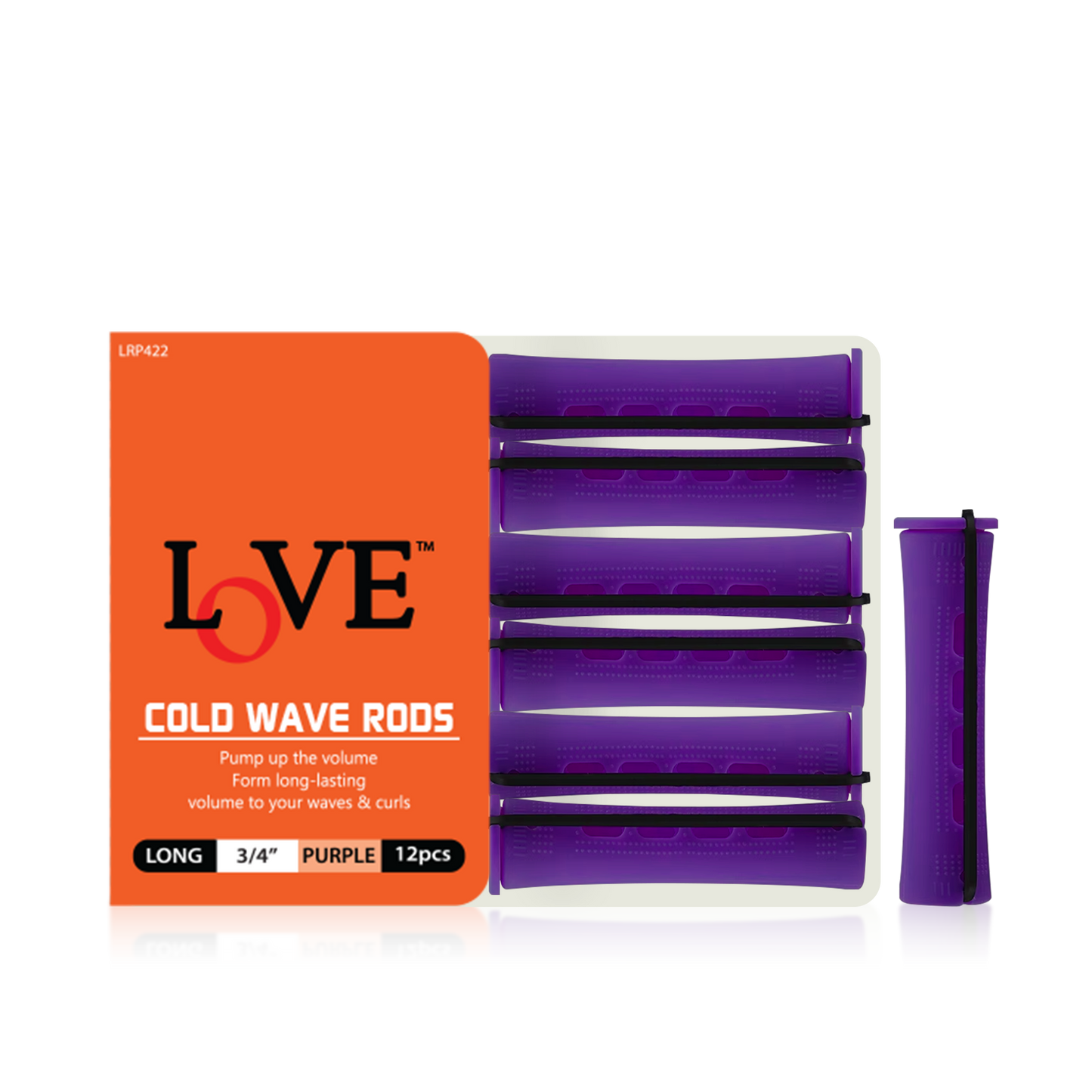 HAIR ROLLER - LRP422 - LOVE COLD WAVE RODS - LONG 3/4" - PURPLE - 6 PCS - PACK OF 12