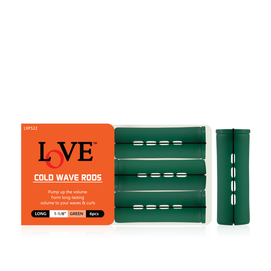 HAIR ROLLER - LRP522 - LOVE COLD WAVE RODS - LONG 1 1/8" - GREEN - 6 PCS - PACK OF 12
