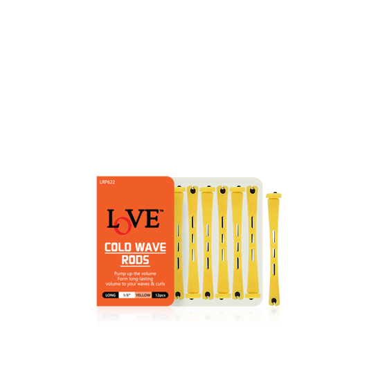 HAIR ROLLER - LRP622 - LOVE COLD WAVE RODS - LONG 1/5" - YELLOW - 12 PCS - PACK OF 12