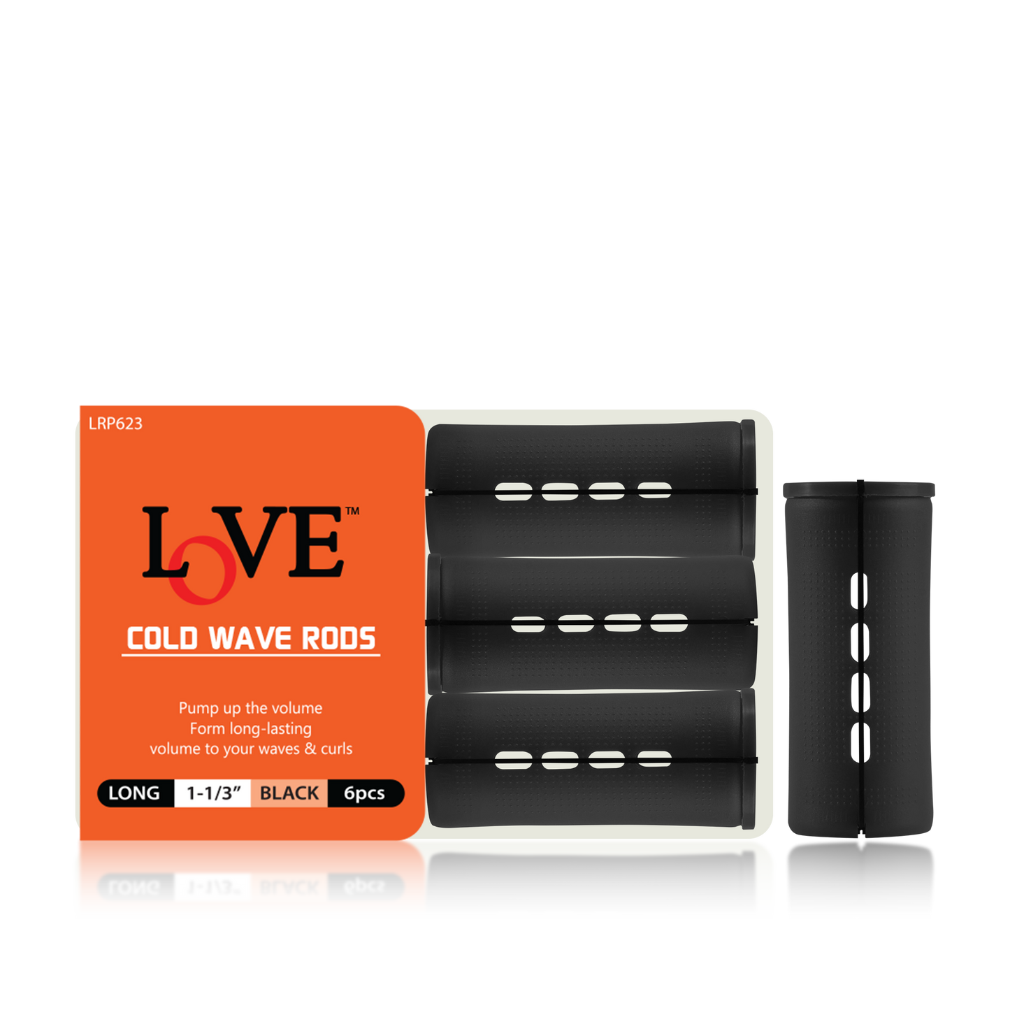 HAIR ROLLER - LRP623 - LOVE COLD WAVE RODS - LONG 1 1/3" - BLACK - 6 PCS - PACK OF 12