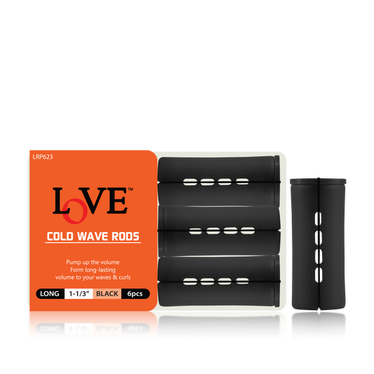 HAIR ROLLER - LRP623 - LOVE COLD WAVE RODS - LONG 1 1/3" - BLACK - 6 PCS - PACK OF 12