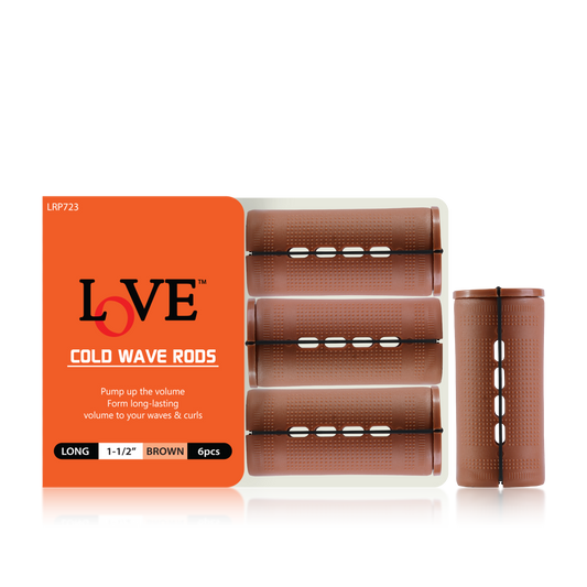 HAIR ROLLER - LRP723 - LOVE COLD WAVE RODS - LONG 1 1/2" - BROWN - 6 PCS - PACK OF 12
