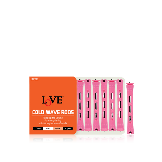 HAIR ROLLER - LRP822 - LOVE COLD WAVE RODS - LONG 1/3" - PINK - 12 PCS - PACK OF 12