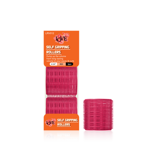 HAIR ROLLER - LRV012 - LOVE SELF GRIPPING ROLLERS - 2 3/4" - RED - 3 PCS - PACK OF 12