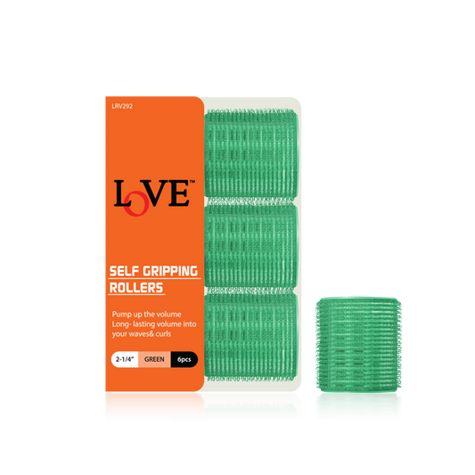 HAIR ROLLER - LRV292 - LOVE SELF GRIPPING ROLLERS - 2 1/4" - GREEN - 6 PCS - PACK OF 12