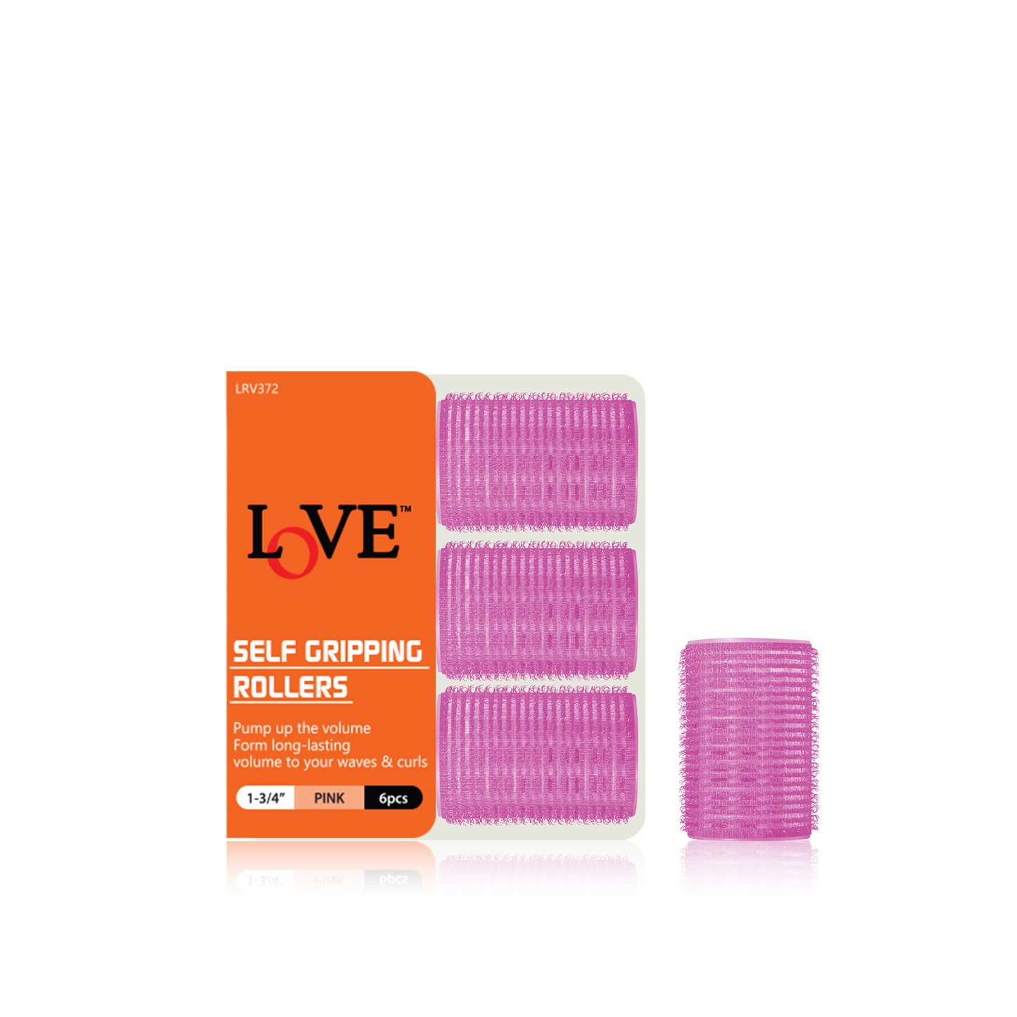 HAIR ROLLER - LRV372 - LOVE SELF GRIPPING ROLLERS - 1 3/4" - PINK - 6 PCS - PACK OF 12