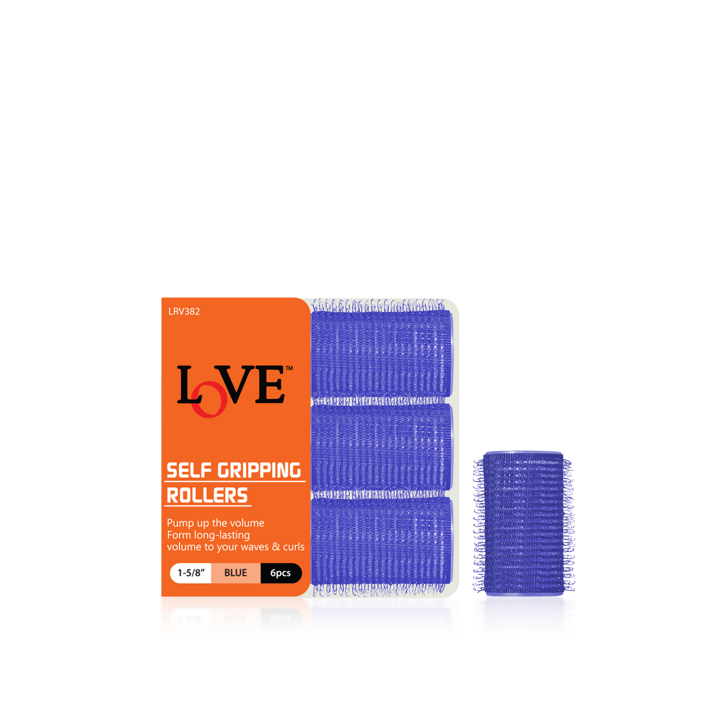 HAIR ROLLER - LRV382 - LOVE SELF GRIPPING ROLLERS - 1 5/8" - BLUE - 6 PCS - PACK OF 12
