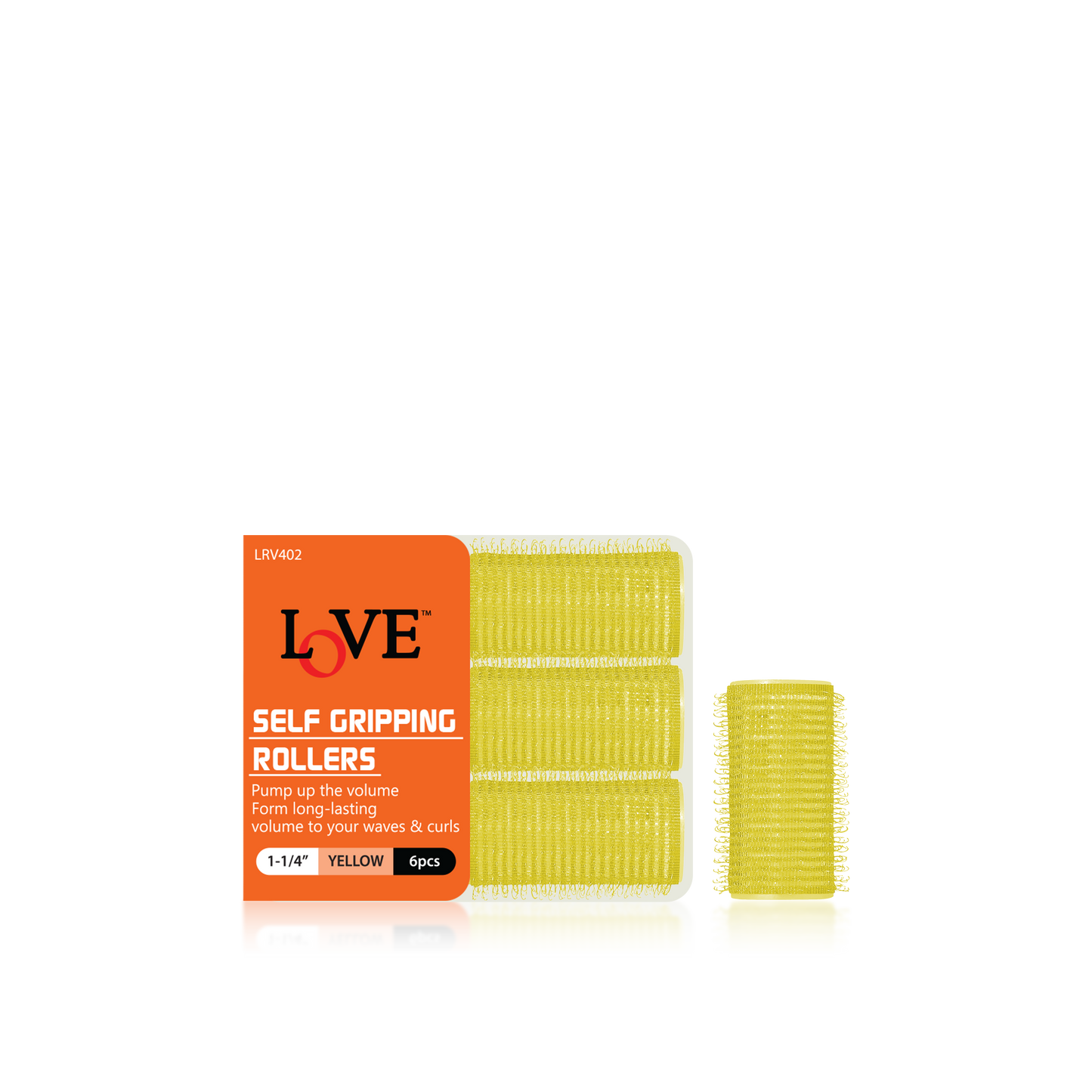 HAIR ROLLER - LRV402 - LOVE SELF GRIPPING ROLLERS - 1 1/4" - YELLOW - 6 PCS - PACK OF 12