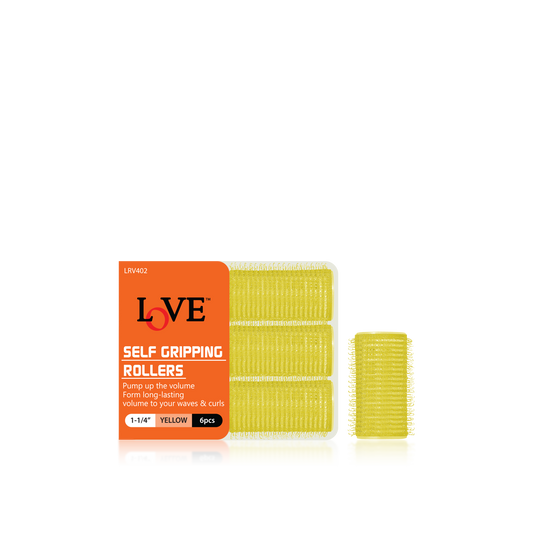 HAIR ROLLER - LRV402 - LOVE SELF GRIPPING ROLLERS - 1 1/4" - YELLOW - 6 PCS - PACK OF 12