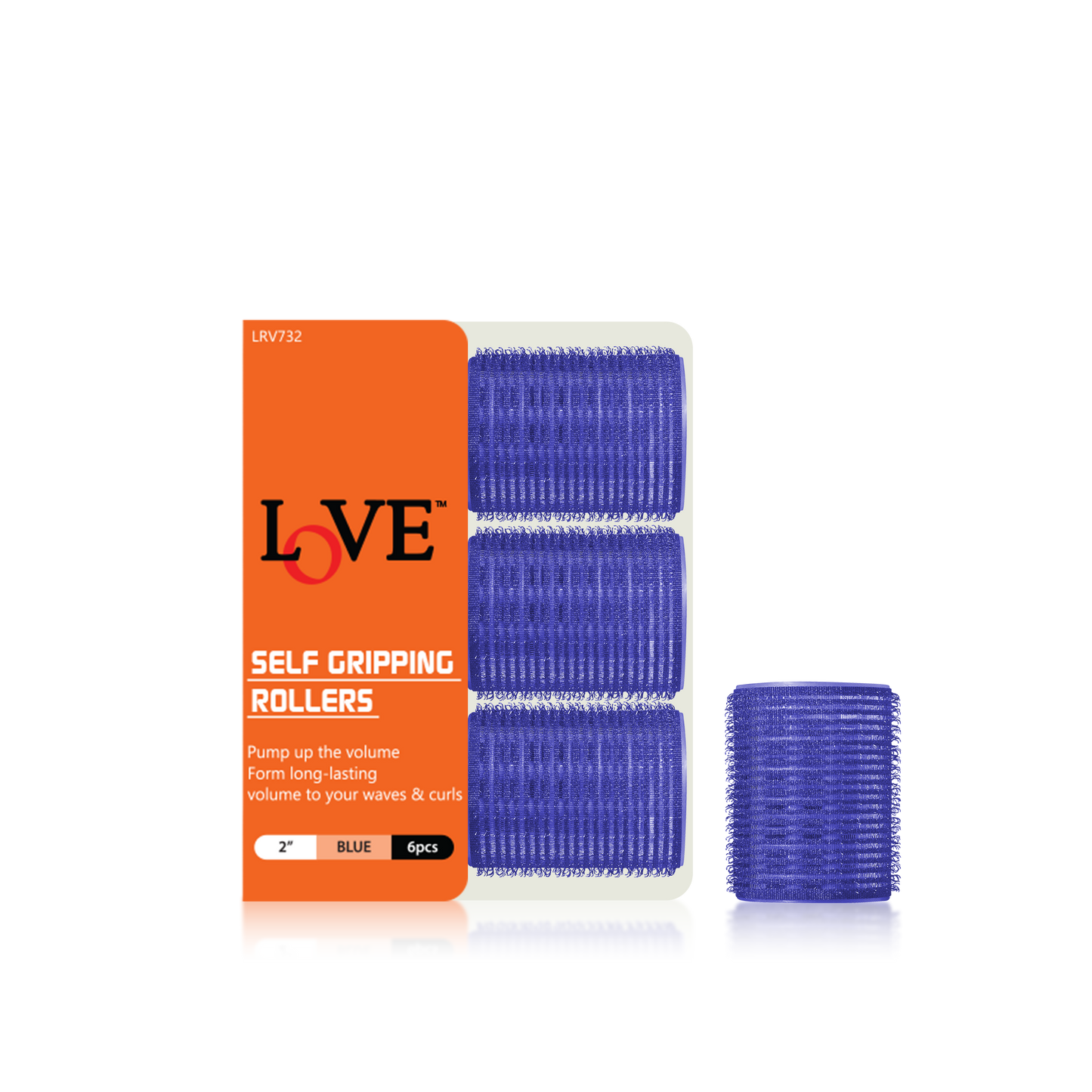 HAIR ROLLER - LRV732 - LOVE SELF GRIPPING ROLLERS - 2" - BLUE - 6 PCS - PACK OF 12