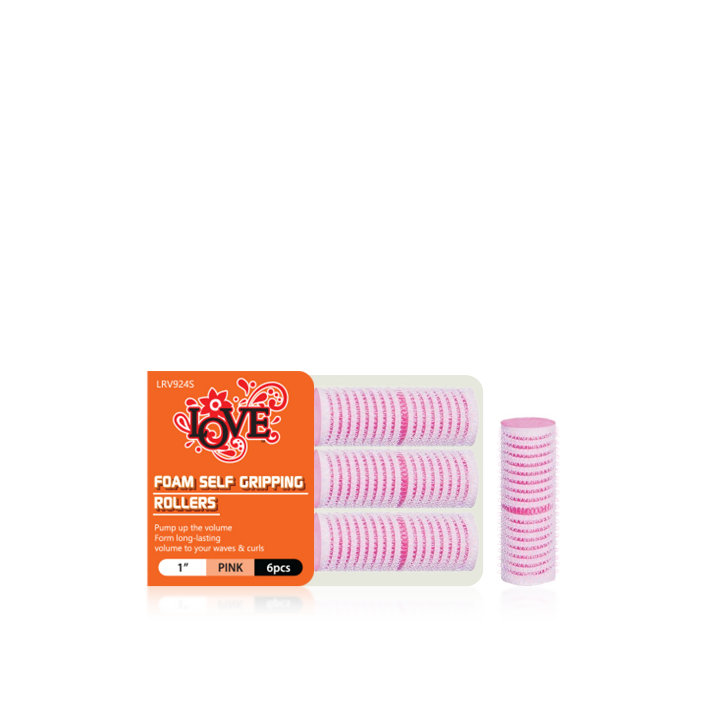 HAIR ROLLER - LRV924S - LOVE FORM SELF GRIPPING ROLLERS - 1" - PINK - 6 PCS - PACK OF 12