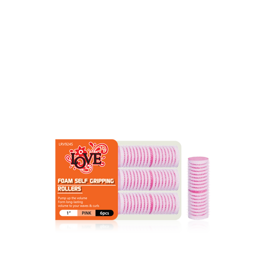 HAIR ROLLER - LRV924S - LOVE FORM SELF GRIPPING ROLLERS - 1" - PINK - 6 PCS - PACK OF 12
