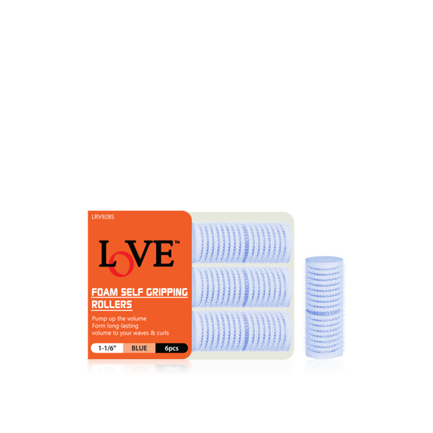 HAIR ROLLER - LRV928S - LOVE FORM SELF GRIPPING ROLLERS - 1 1/6" - BLUE - 6 PCS - PACK OF 12