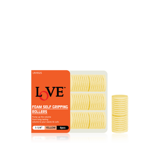 HAIR ROLLER - LRV932S - LOVE FORM SELF GRIPPING ROLLERS - 1 1/4" - YELLOW - 6 PCS - PACK OF 12
