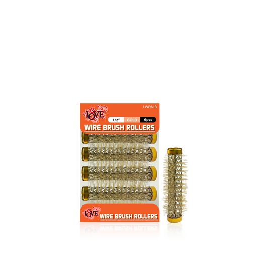 HAIR ROLLER - LWR613 - LOVE WIRE BRUSH ROLLERS - 1/2" - GOLD - 6 PCS - PACK OF 12