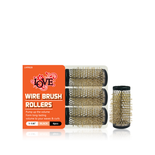 HAIR ROLLER - LWR628 - LOVE WIRE BRUSH ROLLERS - 1 1/6" - BLACK - 6 PCS - PACK OF 12