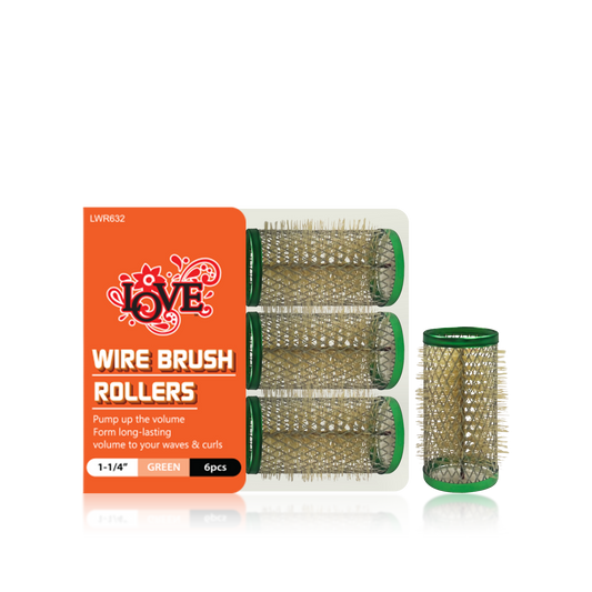 HAIR ROLLER - LWR632 - LOVE WIRE BRUSH ROLLERS - 1 1/4" - GREEN - 6 PCS - PACK OF 12