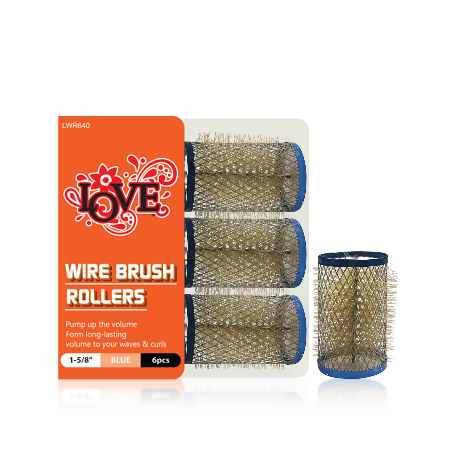 HAIR ROLLER - LWR640 - LOVE WIRE BRUSH ROLLERS - 1 5/8" - BLUE - 6 PCS - PACK OF 12