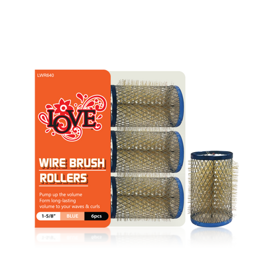 HAIR ROLLER - LWR640 - LOVE WIRE BRUSH ROLLERS - 1 5/8" - BLUE - 6 PCS - PACK OF 12