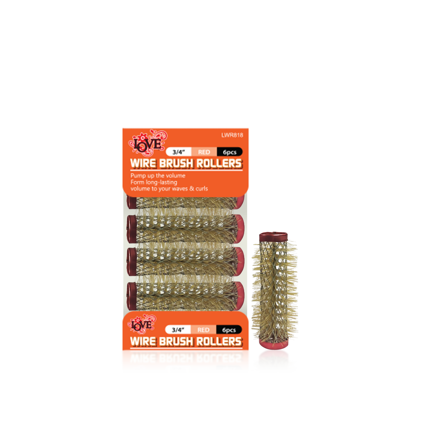 HAIR ROLLER - LWR818 - LOVE WIRE BRUSH ROLLERS - 3/4" - RED - 6 PCS - PACK OF 12