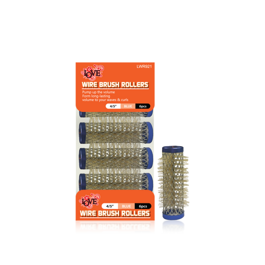 HAIR ROLLER - LWR921 - LOVE WIRE BRUSH ROLLERS - 4/5" - BLUE - 6 PCS - PACK OF 12