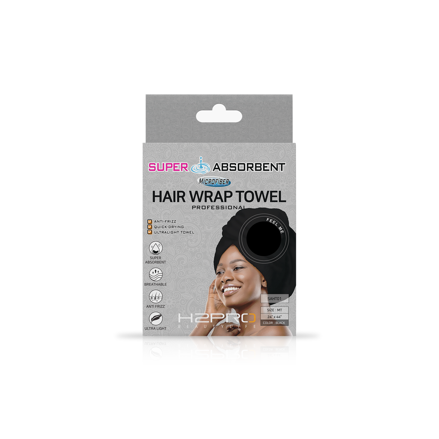 TOWEL - SAHT01 - SUPER ABSORBENT MICROFIBER HAIR WRAP TOWEL - 24" X 44" - BLACK