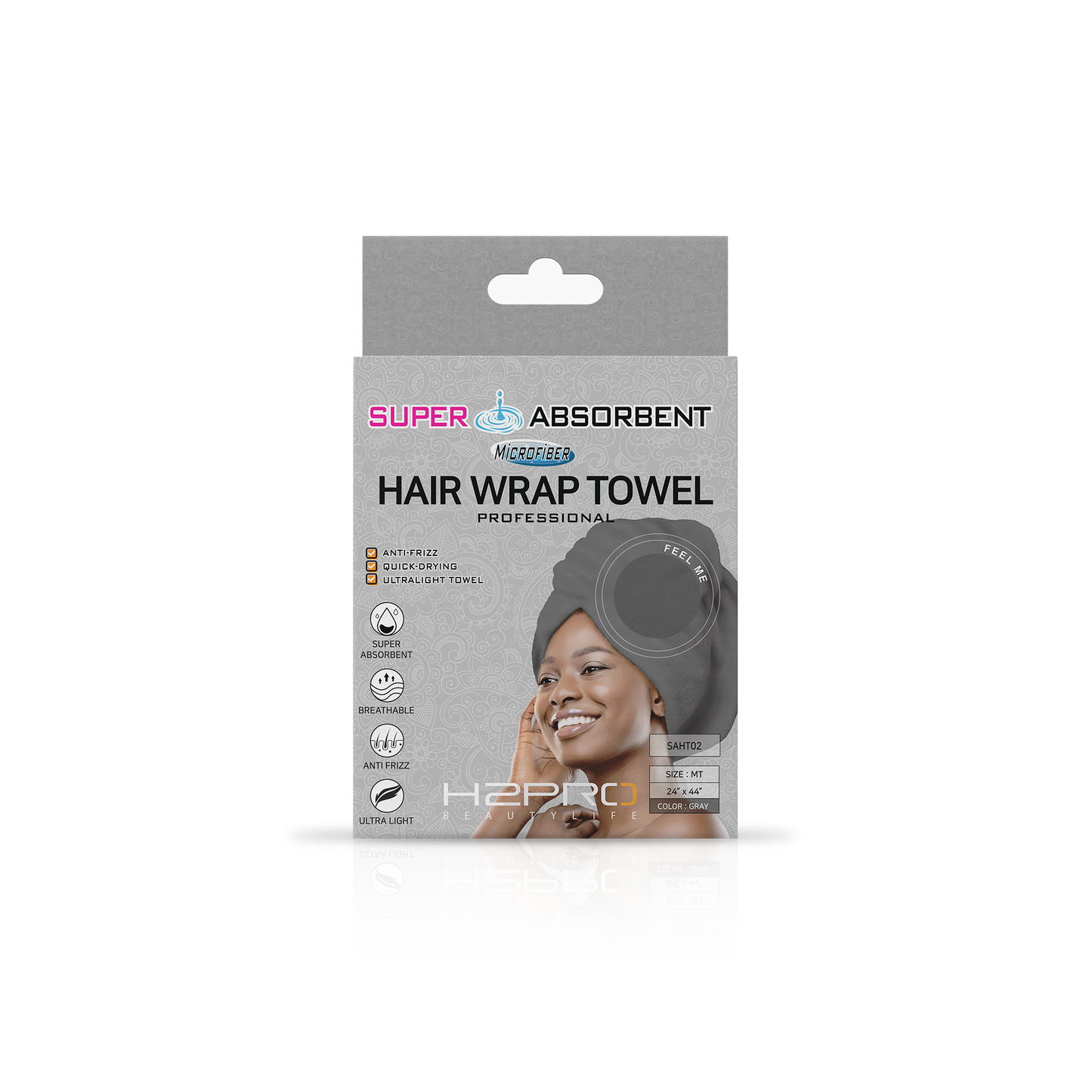 TOWEL - SAHT02 - SUPER ABSORBENT MICROFIBER HAIR WRAP TOWEL - 24" X 44" - GRAY