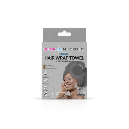 TOWEL - SAHT02 - SUPER ABSORBENT MICROFIBER HAIR WRAP TOWEL - 24" X 44" - GRAY