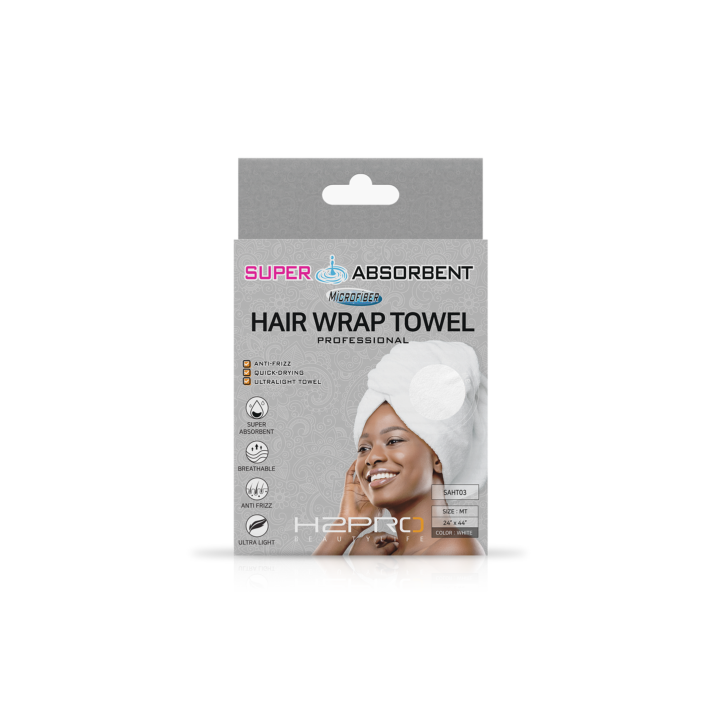 TOWEL - SAHT03 - SUPER ABSORBENT MICROFIBER HAIR WRAP TOWEL - 24" X 44" - WHITE