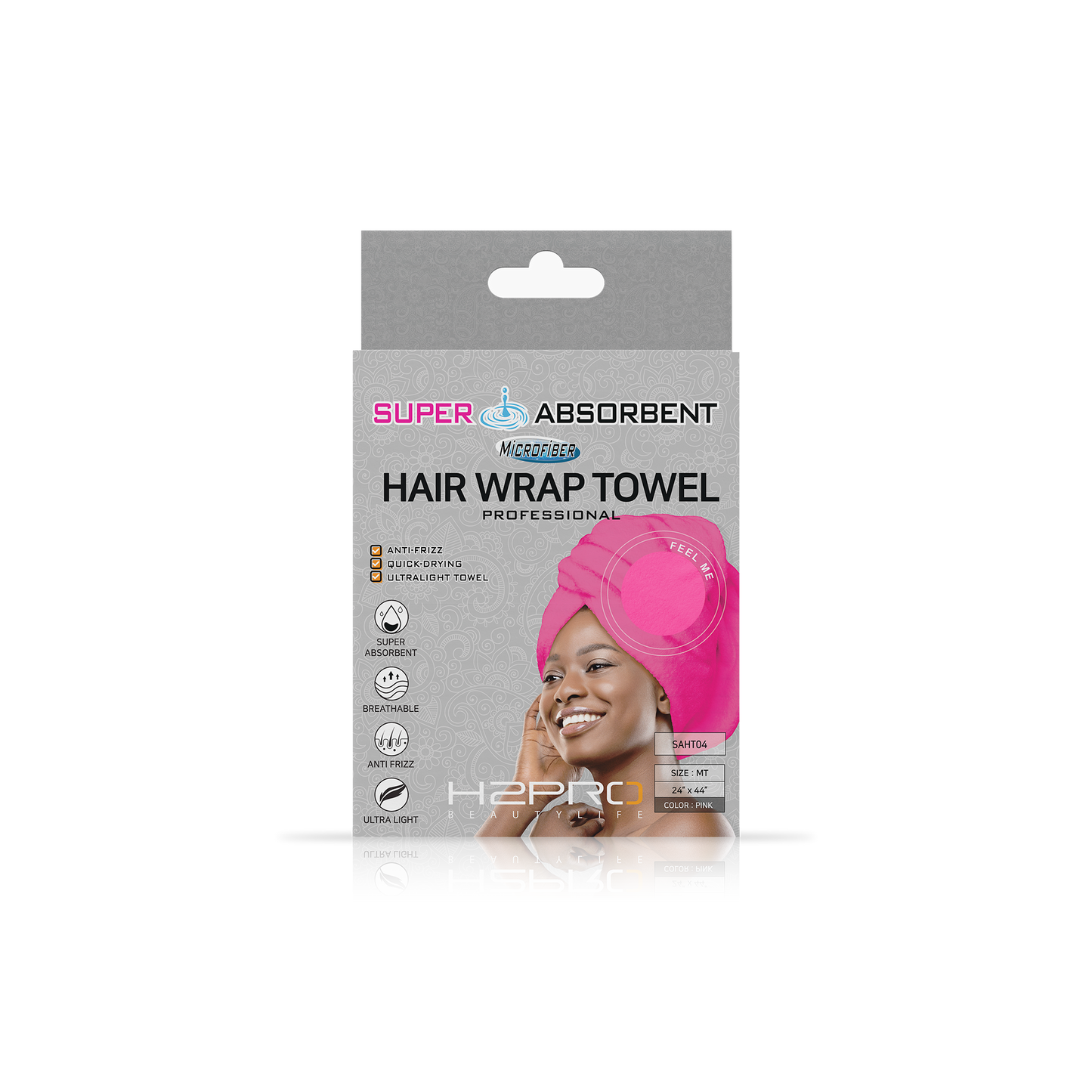 TOWEL - SAHT04 - SUPER ABSORBENT MICROFIBER HAIR WRAP TOWEL - 24" X 44" - PINK