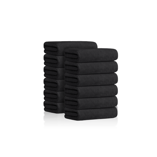 TOWEL - SAST10BK - SUPER ABSORBENT MICROFIBER SALON TOWEL - 16" X 29" - BLACK - 12 PCS
