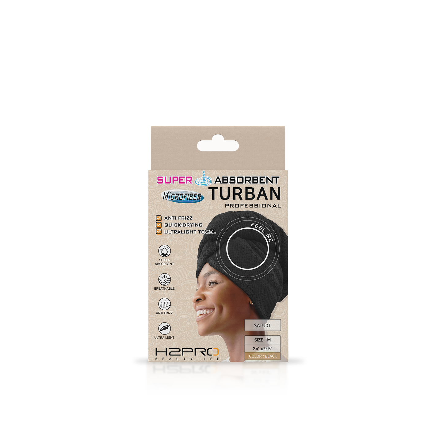 TURBAN - SATU01 - SUPER ABSORBENT MICROFIBER HAIR TURBAN - 24" X 9.5" - BLACK