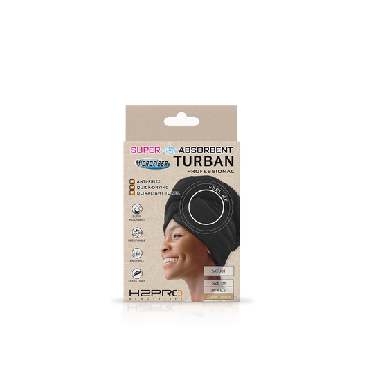 TURBAN - SATU01 - SUPER ABSORBENT MICROFIBER HAIR TURBAN - 24" X 9.5" - BLACK