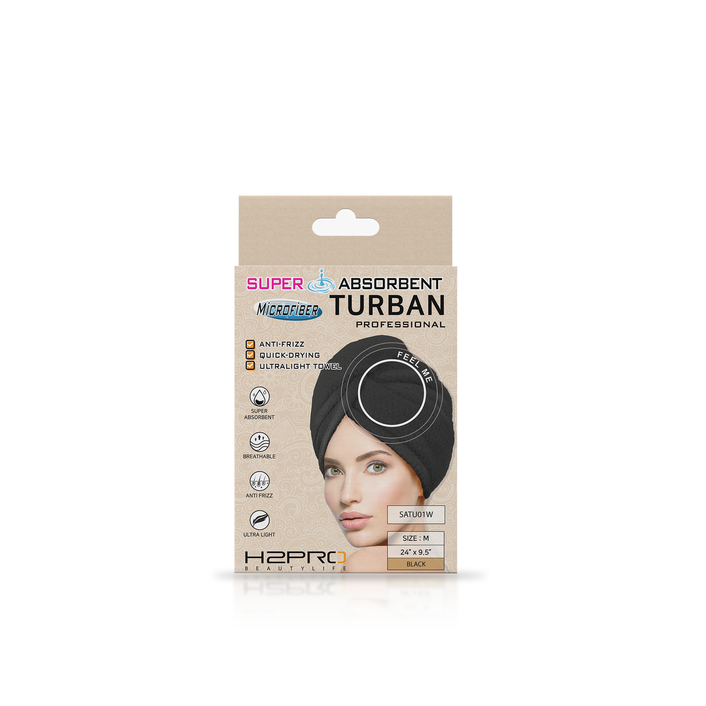 TURBAN - SATU01W - SUPER ABSORBENT MICROFIBER HAIR TURBAN - 24" X 9.5" - BLACK
