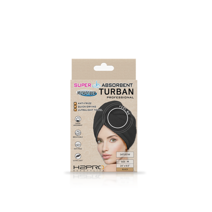 TURBAN - SATU01W - SUPER ABSORBENT MICROFIBER HAIR TURBAN - 24" X 9.5" - BLACK