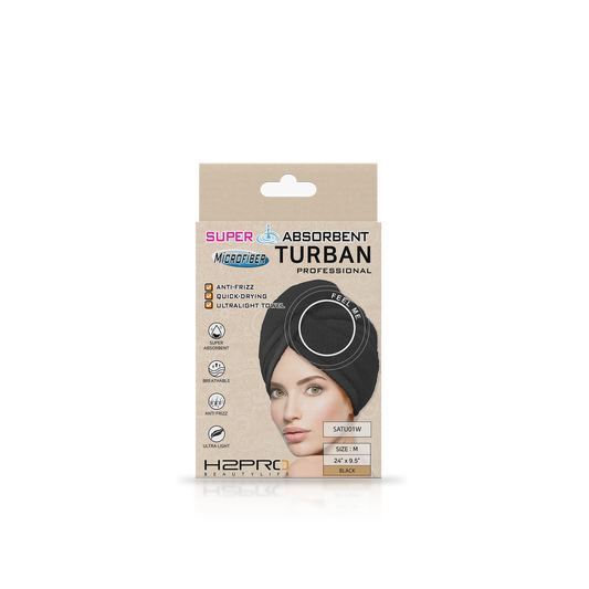 TURBAN - SATU01W - SUPER ABSORBENT MICROFIBER HAIR TURBAN - 24" X 9.5" - BLACK