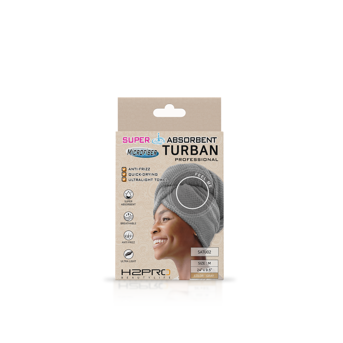 TURBAN - SATU02 - SUPER ABSORBENT MICROFIBER HAIR TURBAN - 24" X 9.5" - GRAY